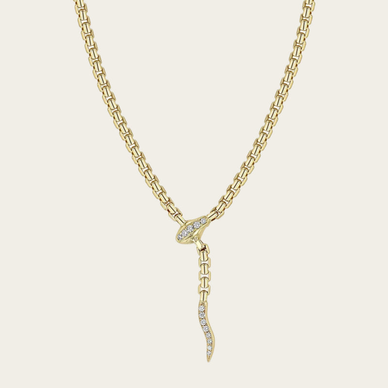 Zoe Chicco Medium Box Chain Pave Diamond Snake Necklace