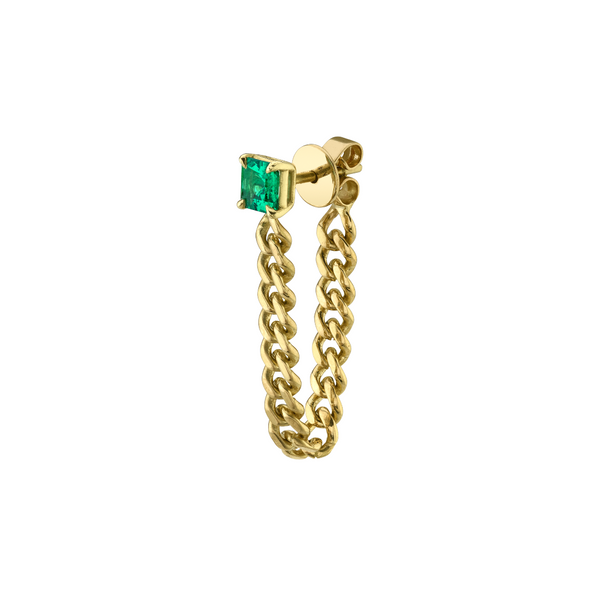 Anita Ko YG Cuban Link Loop Earring with Emerald 0.33ct 18k