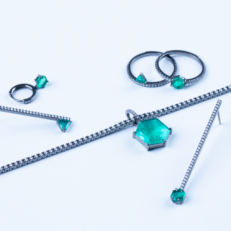 Eva Fehren  Emerald Off-Set Hex Stud