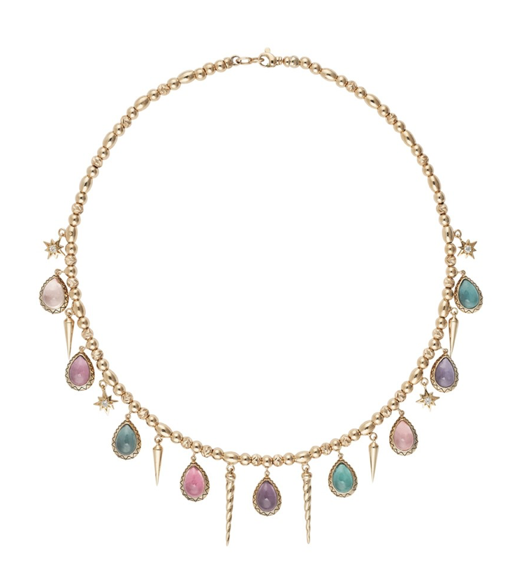 Venyx YG Narwal Necklace / White Diamonds 0.20ct, Fancy Tourmalines 18ct, Gold 30.35gr 18k