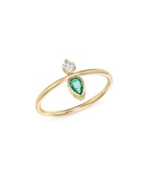 Zoe Chicco YG Pear Emerald and Round Diamond Band Ring 0.10ct (Demi-Fine 14k)