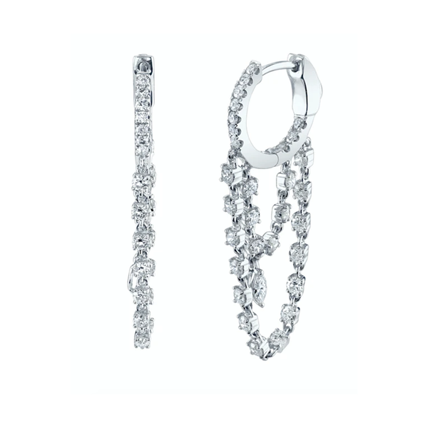 Anita Ko WG Sophia Huggies with Marquise Diamond Drop / 1.4cts round, 0.09cts marquise 18k