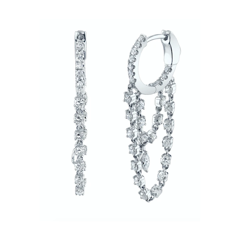 Anita Ko WG Sophia Huggies with Marquise Diamond Drop / 1.4cts round, 0.09cts marquise 18k