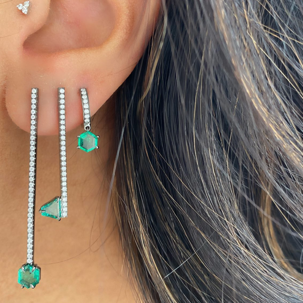Eva Fehren  Emerald Off-Set Hex Stud