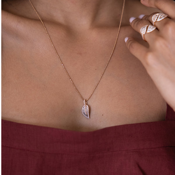Anita Ko RG Leaf Necklace / 0.58cts baguette, 0.25cts diamonds 18k