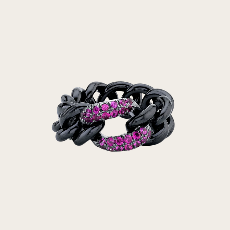 Shay Single Pink Sapphire and Black Ceramic Medium Link Ring