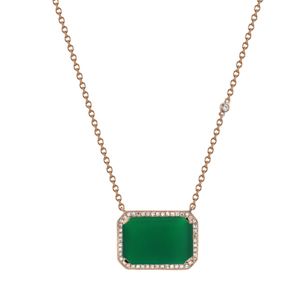 Shay Portrait Gemstone Necklace / 10ct Green Onyx, 1.5cts Diamonds 18k