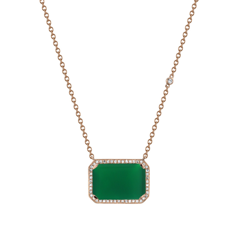 Shay Portrait Gemstone Necklace / 10ct Green Onyx, 1.5cts Diamonds 18k
