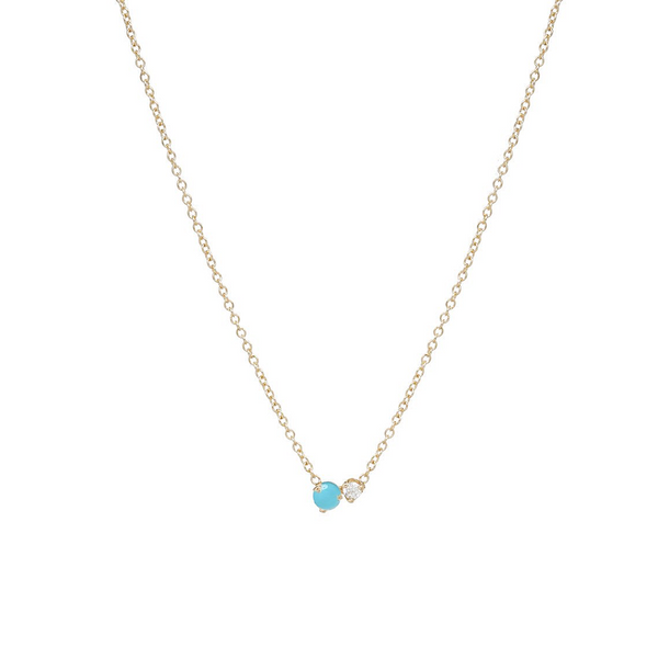 Zoe Chicco YG Turquoise & Diamond Prong Set Necklace 0.03ct (Demi-fine 14k)
