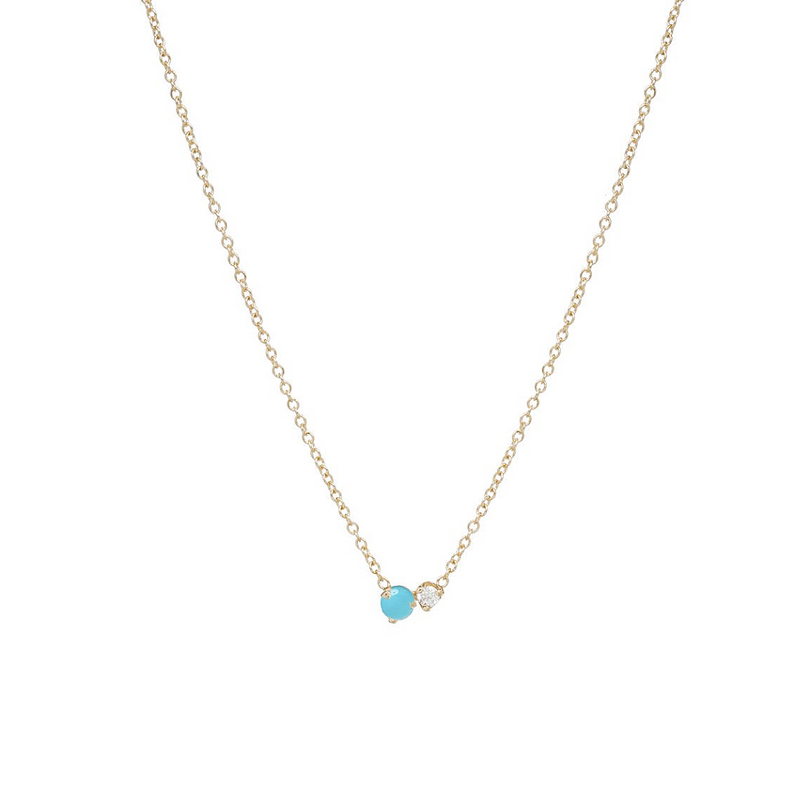 Zoe Chicco YG Turquoise & Diamond Prong Set Necklace 0.03ct (Demi-fine 14k)