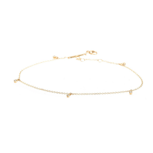 Zoe Chicco YG 5 Dangling Diamonds Anklet 0.08cts (Demi-fine 14k)