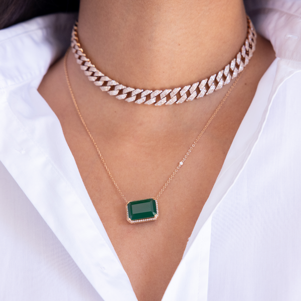 Shay Portrait Gemstone Necklace / 10ct Green Onyx, 1.5cts Diamonds 18k