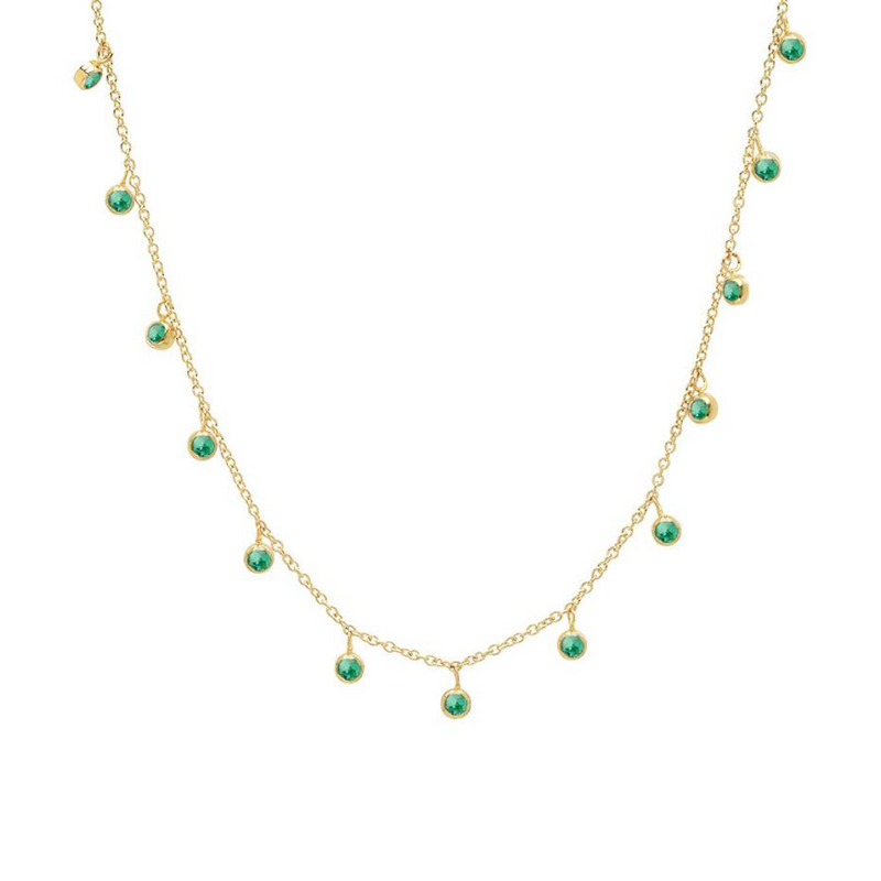 Jennifer Meyer YG Emerald Mini Bezel Dangle By-The-Inch Necklace 18k