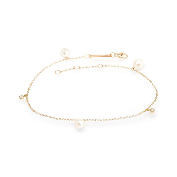 Zoe Chicco YG Dangling Pearls and Diamonds Anklet 0.06cts (Demi-Fine 14k)