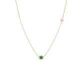 Zoe Chicco YG Single Emerald Set in Chain with Offset Diamond Necklace / Emerald 0.10ct, Diamond 0.03ct (Demi-fine 14k)