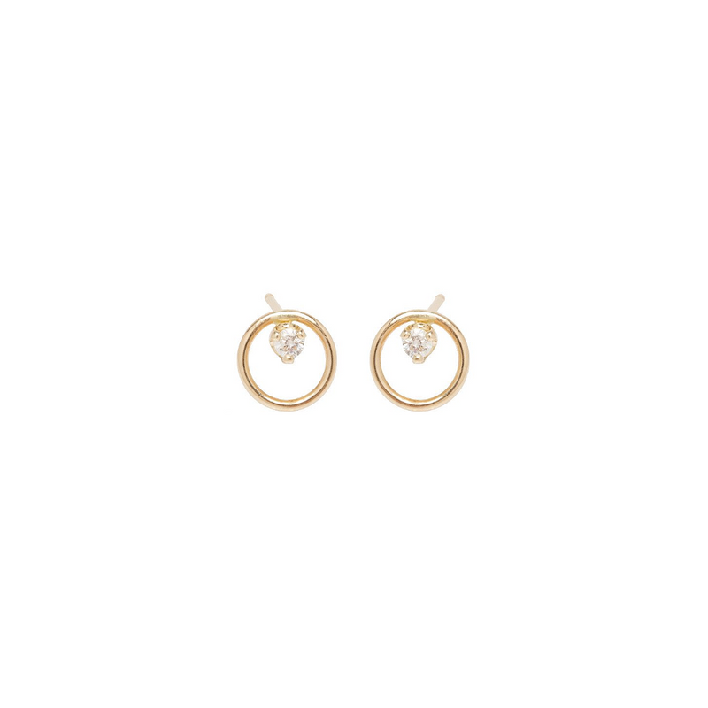 Zoe Chicco YG Small Circle - Diamond Inside Studs Pair 0.06ct (Demi-fine 14k)