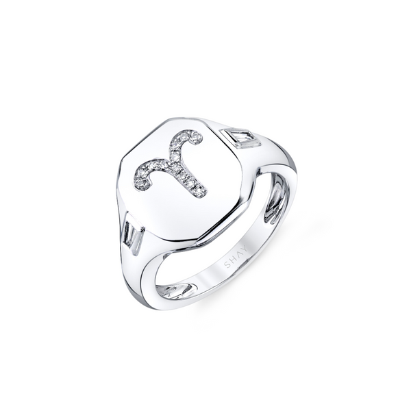 Shay Plain Zodiac Pinky Ring with Diamonds 0.10ct 18k