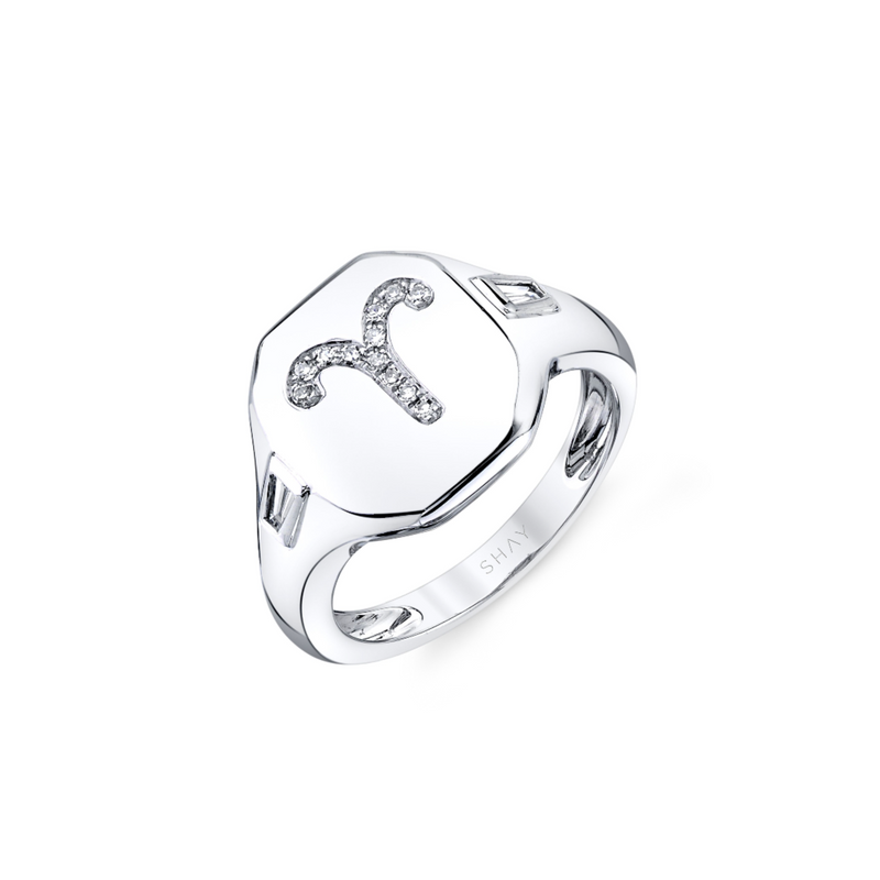 Shay Plain Zodiac Pinky Ring with Diamonds 0.10ct 18k