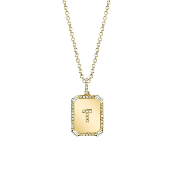 Shay YG Diamond Mini Initial Nameplate Necklace 0.40ct 18k