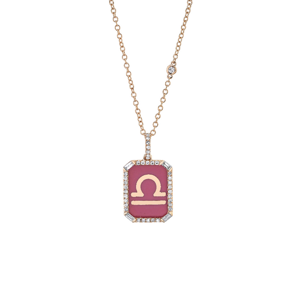 Shay RG Enamel Zodiac Nameplate Necklace with Diamonds 0.39ct 18k
