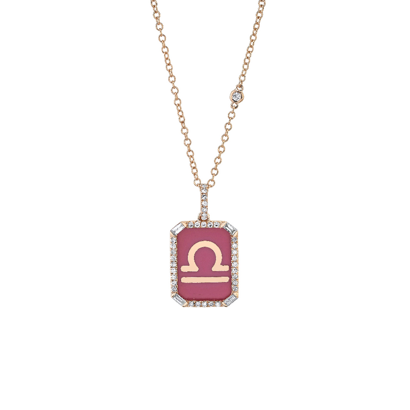 Shay RG Enamel Zodiac Nameplate Necklace with Diamonds 0.39ct 18k