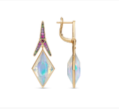 Noor Fares YG Rhombus Dormeuse Earrings / Opal 8.84ct, Amethyst 0.07ct, Pink Sapphire 0.2ct 18k