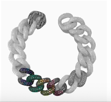 Shay WG Rainbow Pave and White Ceramic Jumbo Link Bracelet 15MM / Diamonds 0.65cts, Gemstones 1.38cts 18k