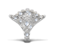 Venyx WG White Una Rainbow Fish Ring with Akoya Keshi Pearls / Diamonds 1.33ct, Moonstone 2.4ct 18k