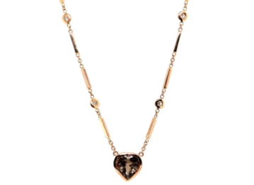 Jacquie Aiche RG Grey Tourmaline Heart with Mini Smooth Bar Diamond Necklace (Demi-fine 14k)