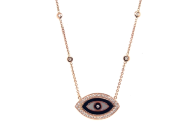 Jacquie Aiche RG Small Pave Marquise Eye Inlay Onyx and Mother of Pearl with 4 Diamond Necklace (Demi-fine 14k)