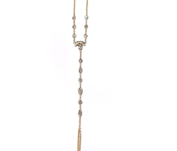 Jacquie Aiche YG Marquise Blossom Center with Alternating Round + Marquise and 6 Wrist Diamonds Finger Bracelet (Demi-fine 14k)