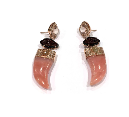 Jacquie Aiche RG Pave Square Morganite, Druzy, Raw Diamond Center and 5 Pave Row Cap Peruvian Opal Flat Tusk Drop Studs (Demi-fine 14k)