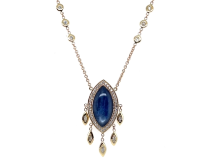 Jacquie Aiche YG Pave Marquise Kyanite  5 Graduated Shaker Marquise Diamonds with 6 Bezel Diamond Necklace (Demi-fine 14k)