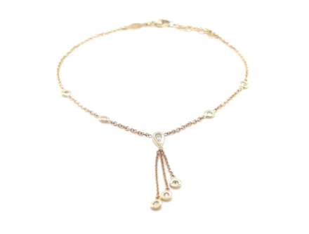 Jacquie Aiche YG Diamond Bezel Tassle Anklet with Teardrop Diamond Center (Demi-fine 14k)