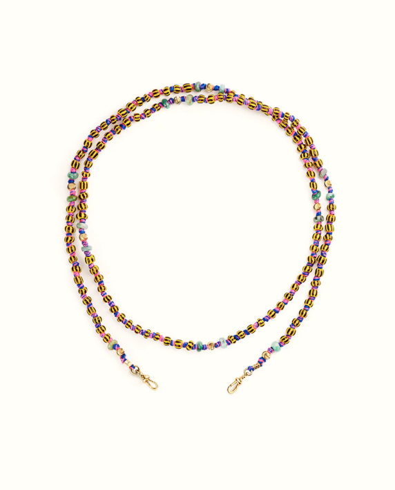 Marie Lichtenberg YG Yellow & Black Mauli Ghana Beads Double Loop Cord 73cm (Demi-fine 9k)