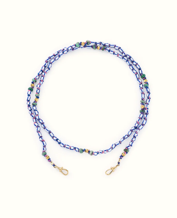 Marie Lichtenberg YG Blue & White Mauli Ghana Beads Double Loop Cord 73cm (Demi-fine 9k)