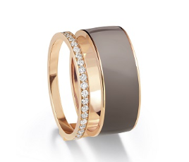 Repossi RG Berbère Chromatic 1 Diamond Row Double Band Taupe Lacquer Ring 0.29cts 18k