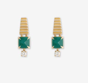 Azlee YG Moss Small Emerald and Diamond Earrings / 0.44ct diamond, 3.85ct emerald 18k