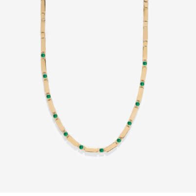 Azlee Gold Bar and Emerald Tennis Necklace