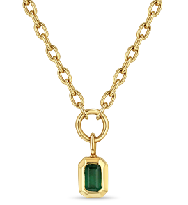Zoe Chicco Emerald Cut Emerald Vertical Drop on Small Square Chain Necklace