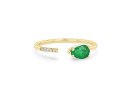 Zoe Chicco YG Open Ring Pear Emerald 0.5ct/Pave Diamonds 0.03ct (Demi-Fine 14k)