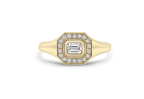 Zoe Chicco Horizontal Emerald Cut and Pave Diamond Signet Ring