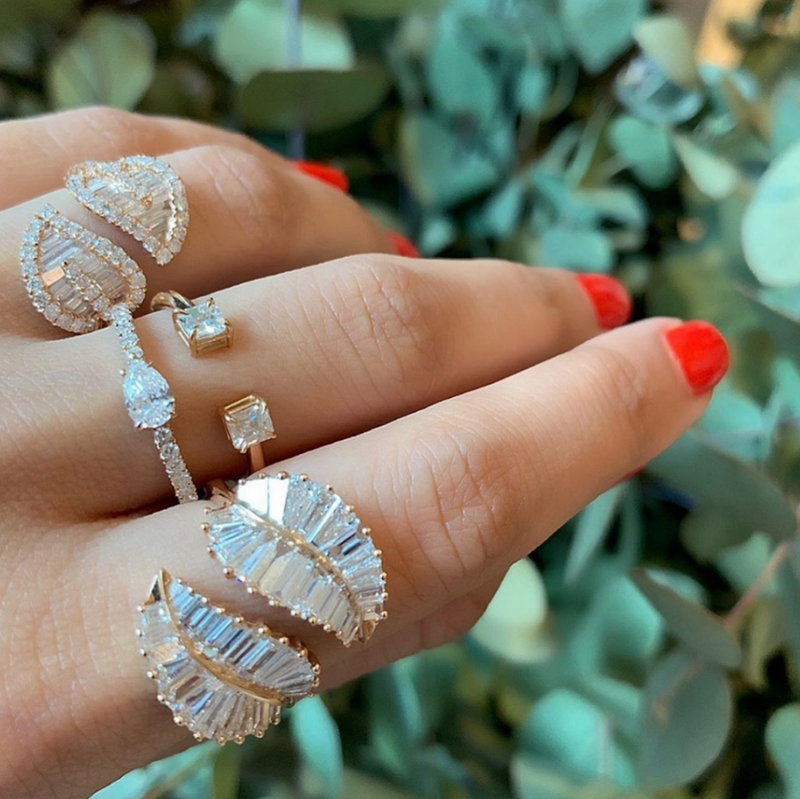 Anita Ko Palm Leaf Ring 2.61cts baguette 18k