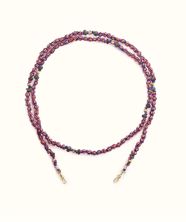 Marie Lichtenberg YG Pink & Black Mauli Ghana Beads Double Loop 73cm (Demi-fine 9k)