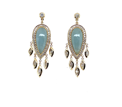 Jacquie Aiche YG Sophia Diamond Pave Aquamarine Teardrop with 5 Graduated Shaker Marquise Drops Stud Earrings (Demi-fine 14k)