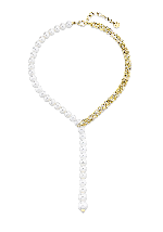 Shay YG Pearls & Diamond Pave Link Split Lariat 3.98ct 18k