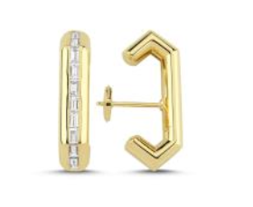 Ascher Diamond Baguette Bubble Crescent Earrings