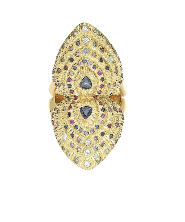 Venyx YG Bear Paw Heart Ring / Blue Sapphire 0.41ct, Amethyst 0.22ct, Ruby 0.10ct, Blue Topaz 0.19ct 18k
