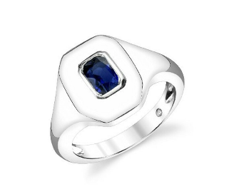 Shay WG Blue Sapphire Baguette Pinky Ring 0.15ct 18k
