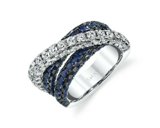 Shay WG 3 Sided Diamond & Blue Sapphire Orbit Ring  / 2.1ct Damonds, 3.1ct Blue Sapphire 18k